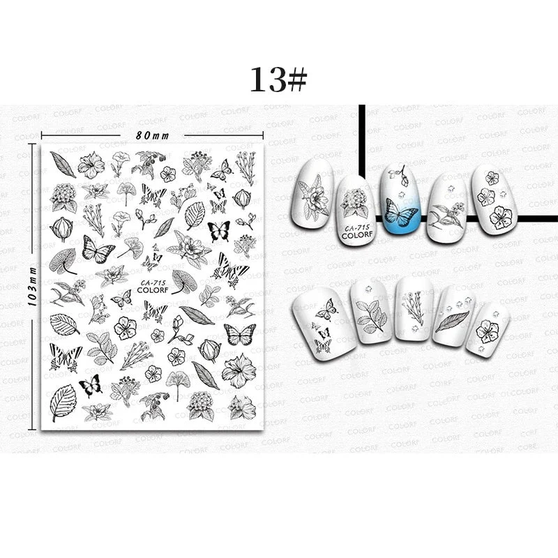 1 Sheet 3D Halloween Nail Sticker Christmas Skull Bone Snake Butterfly Maple Leaf Pattern Decals Manicures 3D Nail Decorations