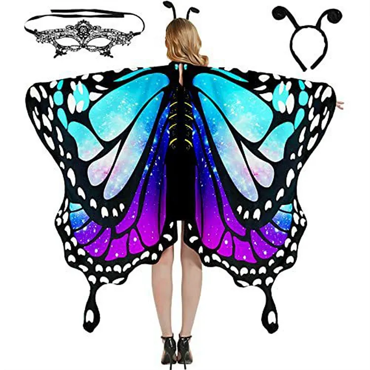 Kids Adult Fairy Wings Cape Halloween Costumes Butterfly Wings For Women Adults Party Ladies Costume With Mask And Antenna Headband