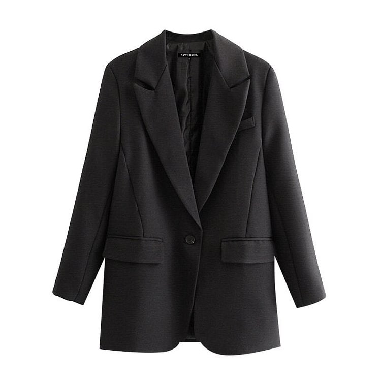 Women Fashion Office Wear Single Button Blazer Coat Vintage Long Sleeve Pockets Female Outerwear Chic Tops - BlackFridayBuys