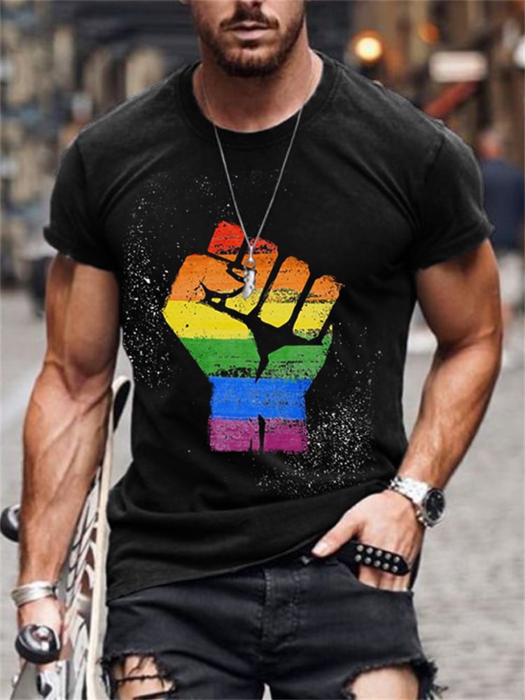 Rainbow Fist Graphic Comfy T Shirt