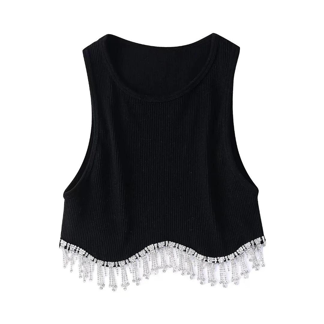 TFMLN Women Summer Tassel Tank Tops 2022 Sleeveless O-neck Solid Camisole Fashion Casual Tube Top Female Vest Two Colors