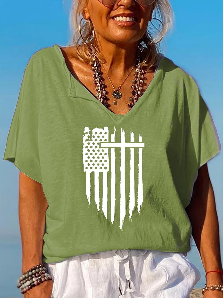 American Independence Day V Neck T-shirt-01991-Annaletters