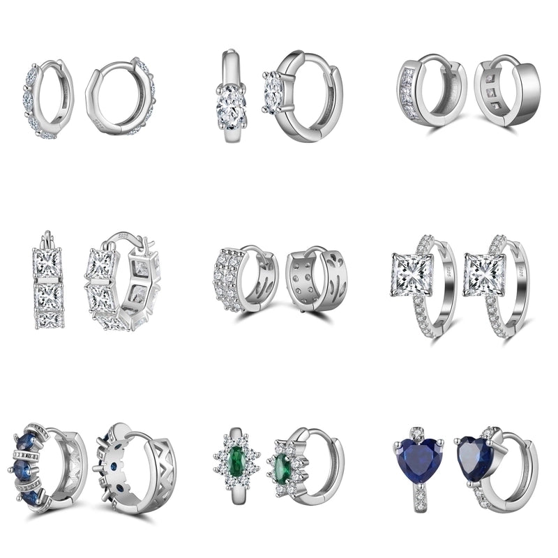 White Gold Plated Silver Plated 925 Sterling Silver Zircon 925 Sterling Silver Earrings Round Heart Shape Rhombus Earrings