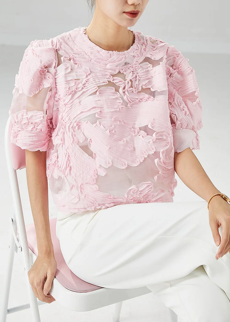 Pink Original Design Tulle Shirts Wrinkled Summer