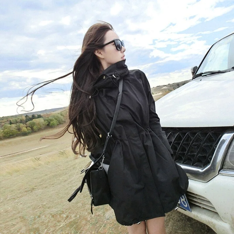 large size trench women female windbreaker hooded cape woman clothes long trench coat loose plus size outwear duster coat
