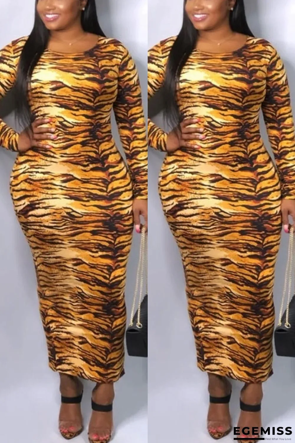Yellow Milk. Sexy Cap Sleeve Long Sleeves O neck Princess Dress Ankle-Length Patchwork Print | EGEMISS