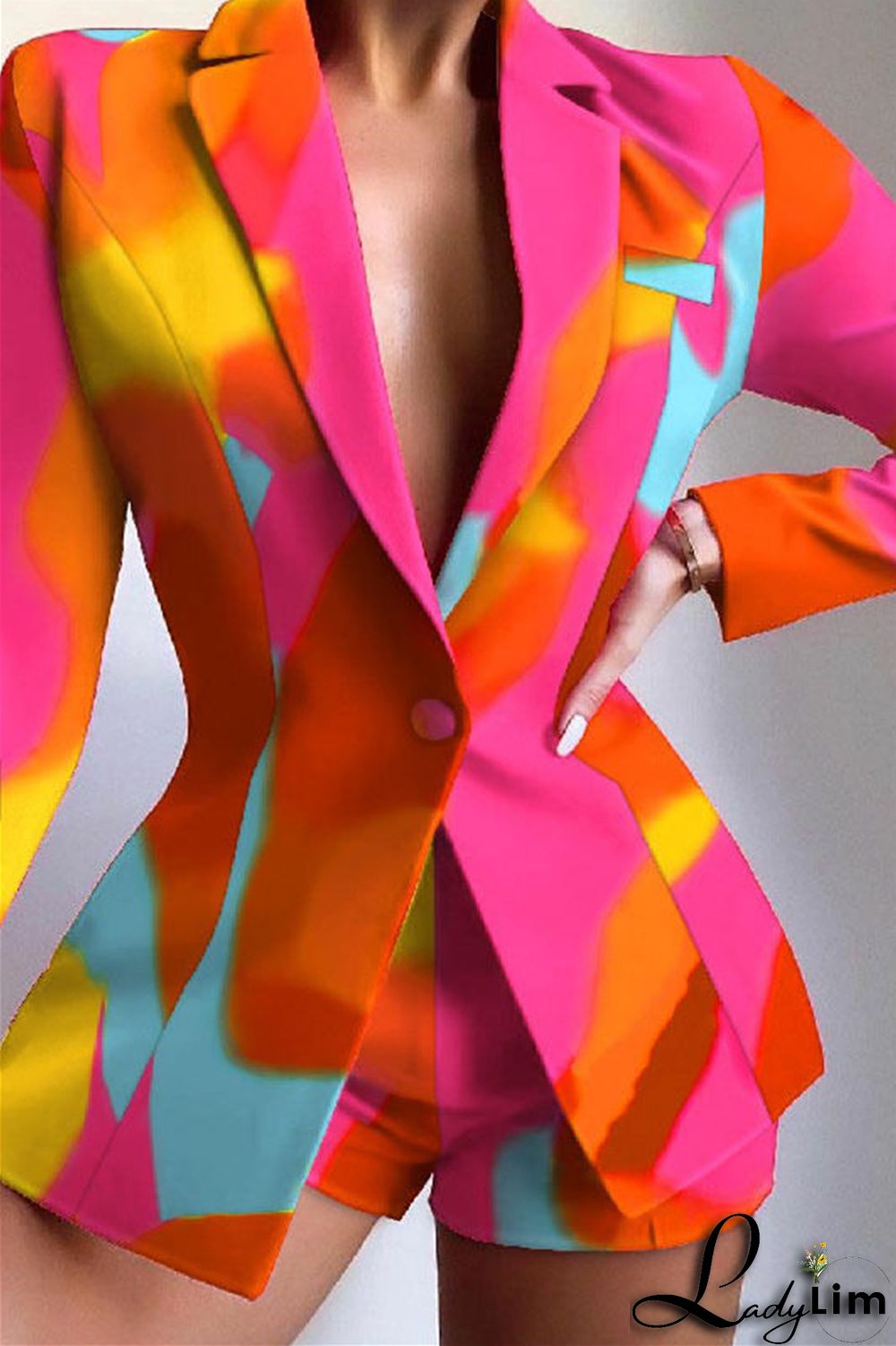 Red Fashion Casual Print Patchwork Turndown Collar Long Sleeve Two Pieces