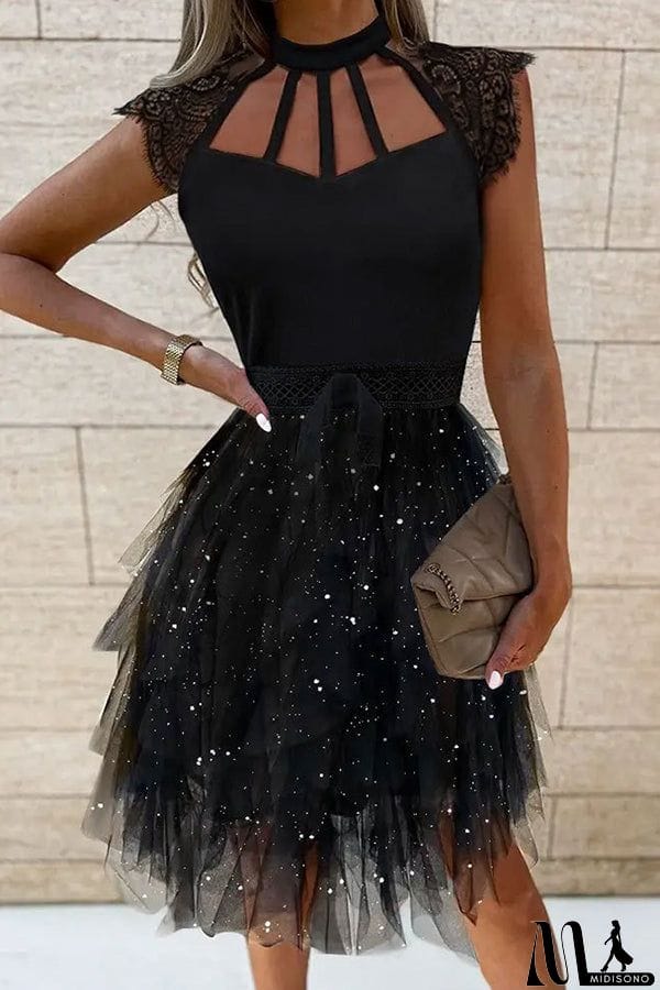 MidiSono - Solid Sequined Lace Midi Dress