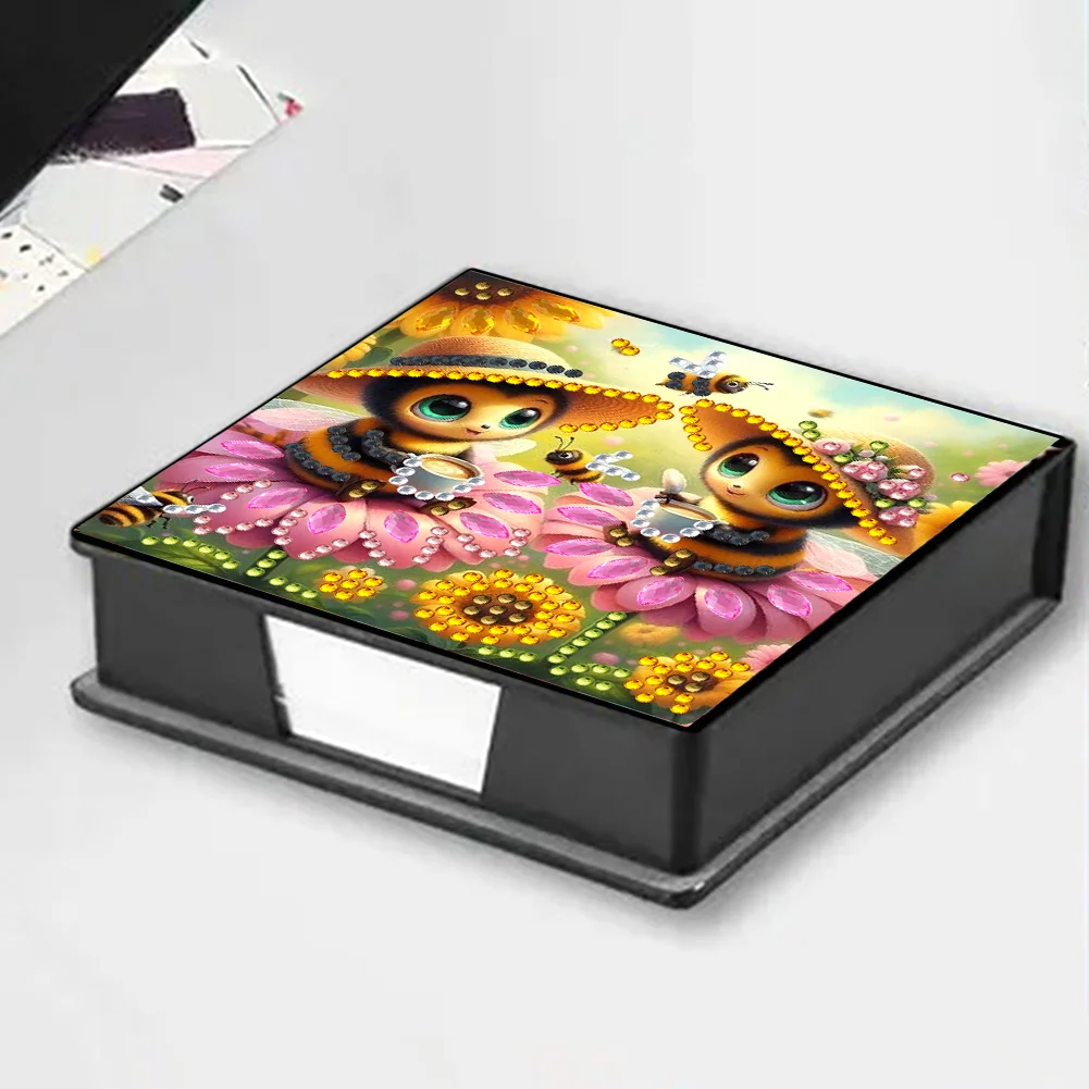 PU Bee Diamond Painting Notecard Box with Papers for DIY Art Craft