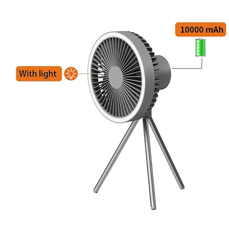 Portable Camping Fan with LED Light, Built-in Hanging Ring, Rechargable Desk Fan with Night Light Tripod, Suitable for Tent, Home,...