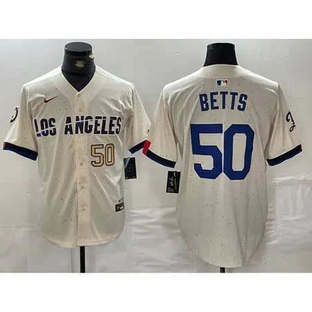 Men's Los Angeles Dodgers #50 Mookie Betts Cream Stitched Baseball Jersey 1KM6