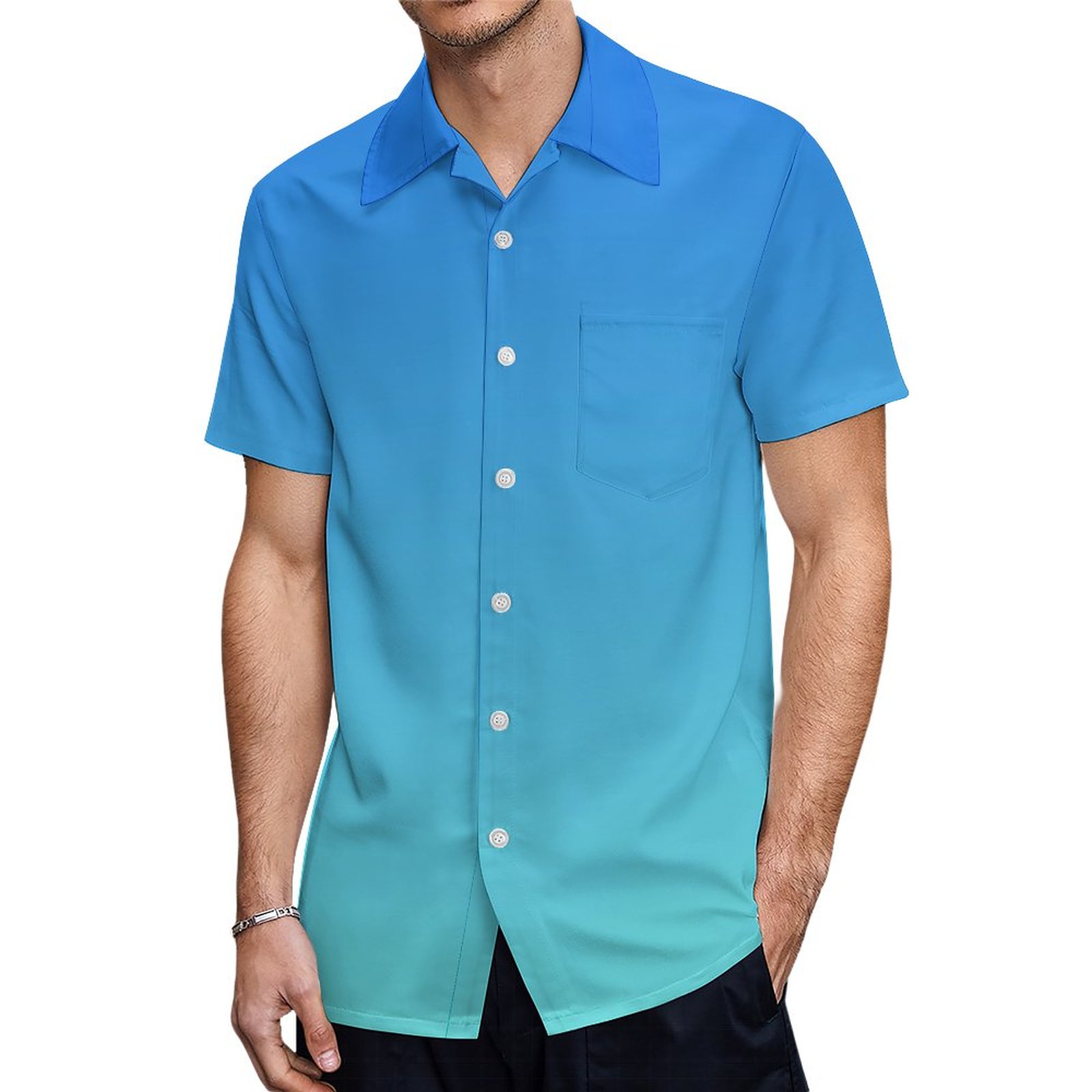Blue Aqua Gradient Ombre All Over Print Hawaiian Shirt Mens Button Down Plus Size Tropical Hawaii Beach Shirts