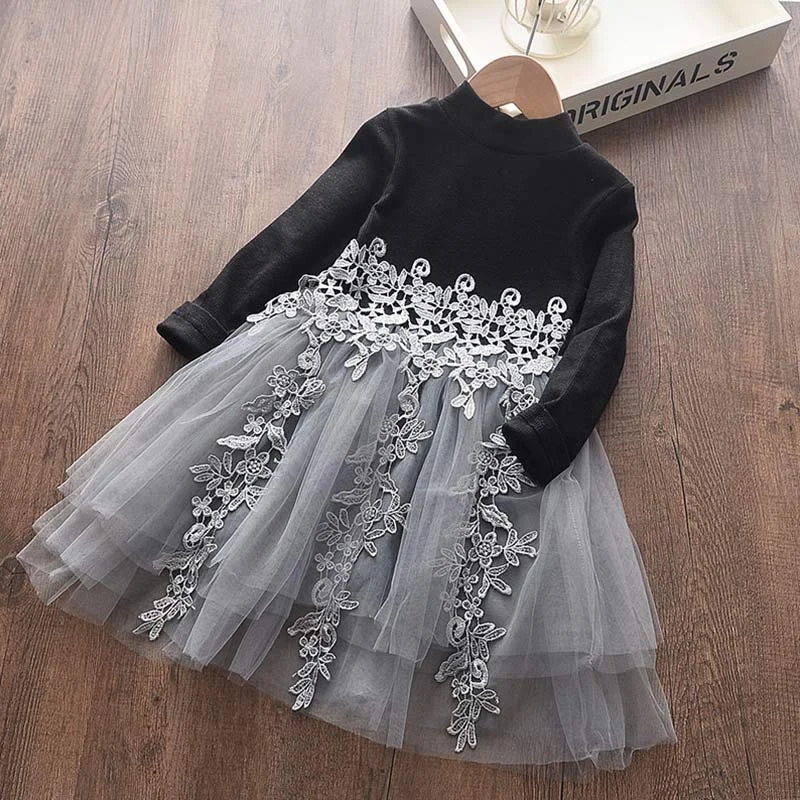 Bear Leader Girls Flowers Dress 2022 New Autumn Long Sleeve Princess Dress Fashion Floral Kids Mesh Costumes Party Outfits 2 6Y