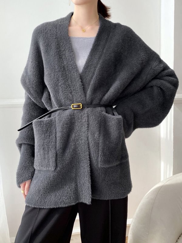 Urban Loose Velvet Solid Color Cardigan Top