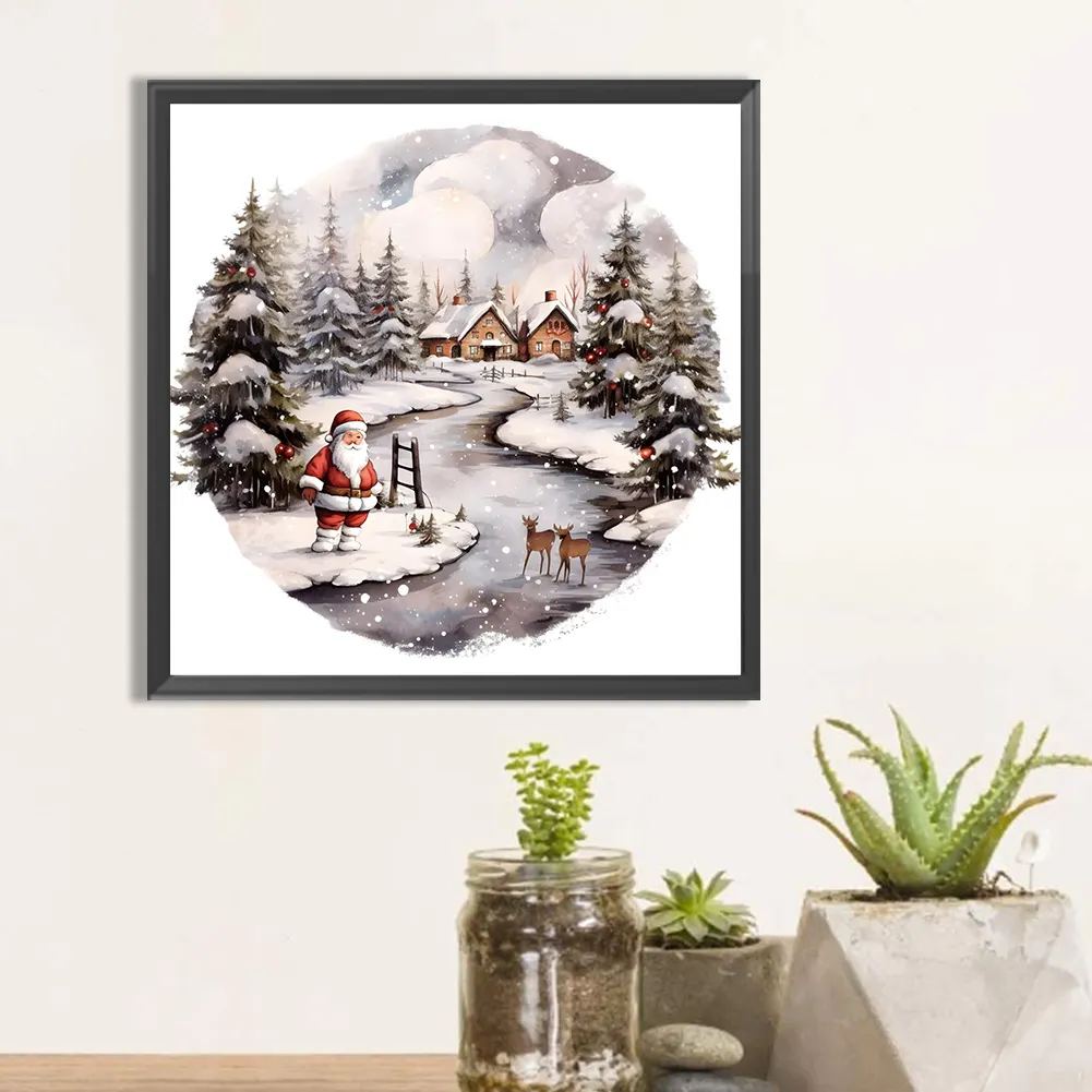 Full Round Diamond Painting 30*30cm - Santa Claus In The Snow