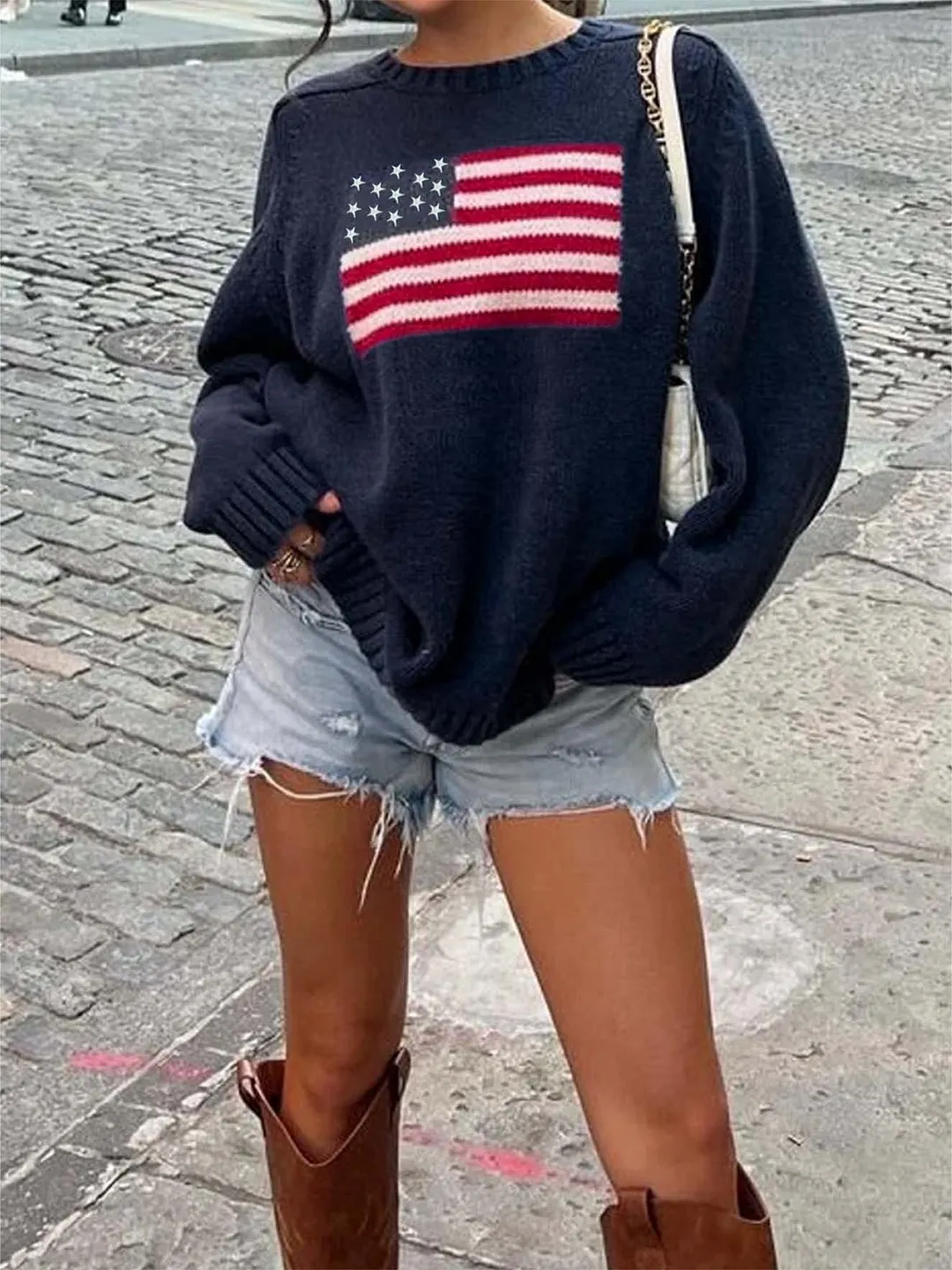 Brownm USA Flags Jacquard Pullover Sweater