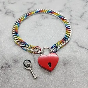 pornhint Pornhint Discreet Devotion Heart Locket Pendant Chainmail Collar, Day Collar - Silver Rainbow edition