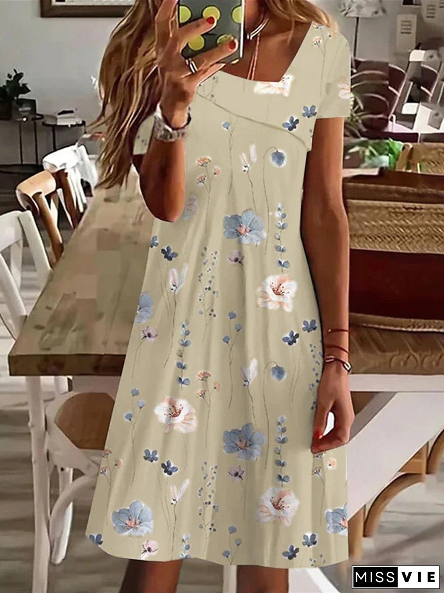 Women's Summer Dress Print Dress Floral Print V Neck Midi Dress Active Streetwear Outdoor Home Short Sleeve Loose Fit White Blue Green Summer Spring S M L XL XXL