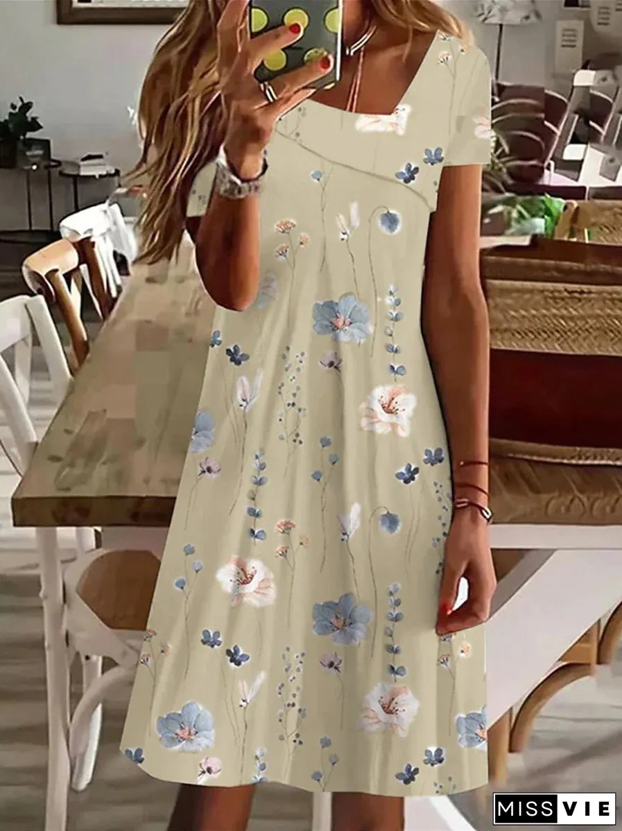Women's Summer Dress Print Dress Floral Print V Neck Midi Dress Active Streetwear Outdoor Home Short Sleeve Loose Fit White Blue Green Summer Spring S M L XL XXL
