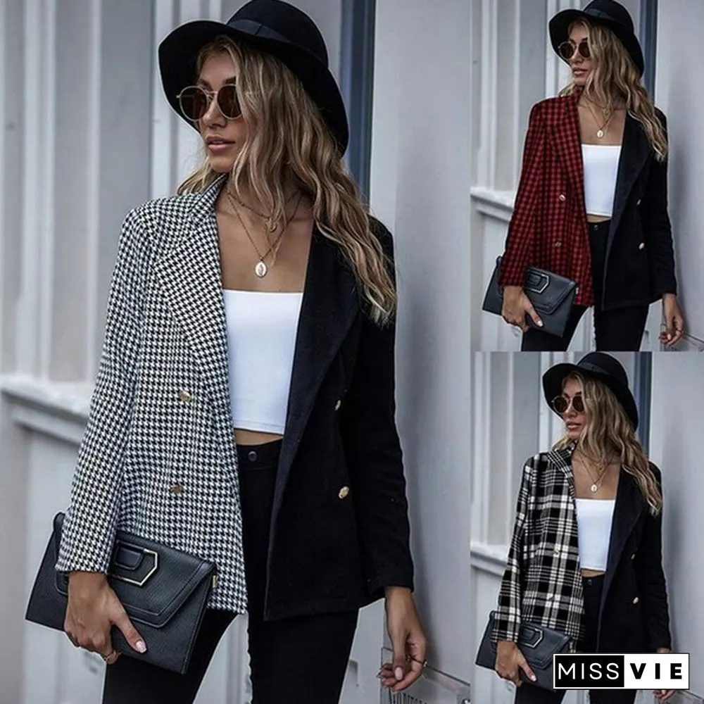 Womens Fashion Patchwork Blazer Jacket Office Work Business Outfit Lady Lapel Long Sleeve