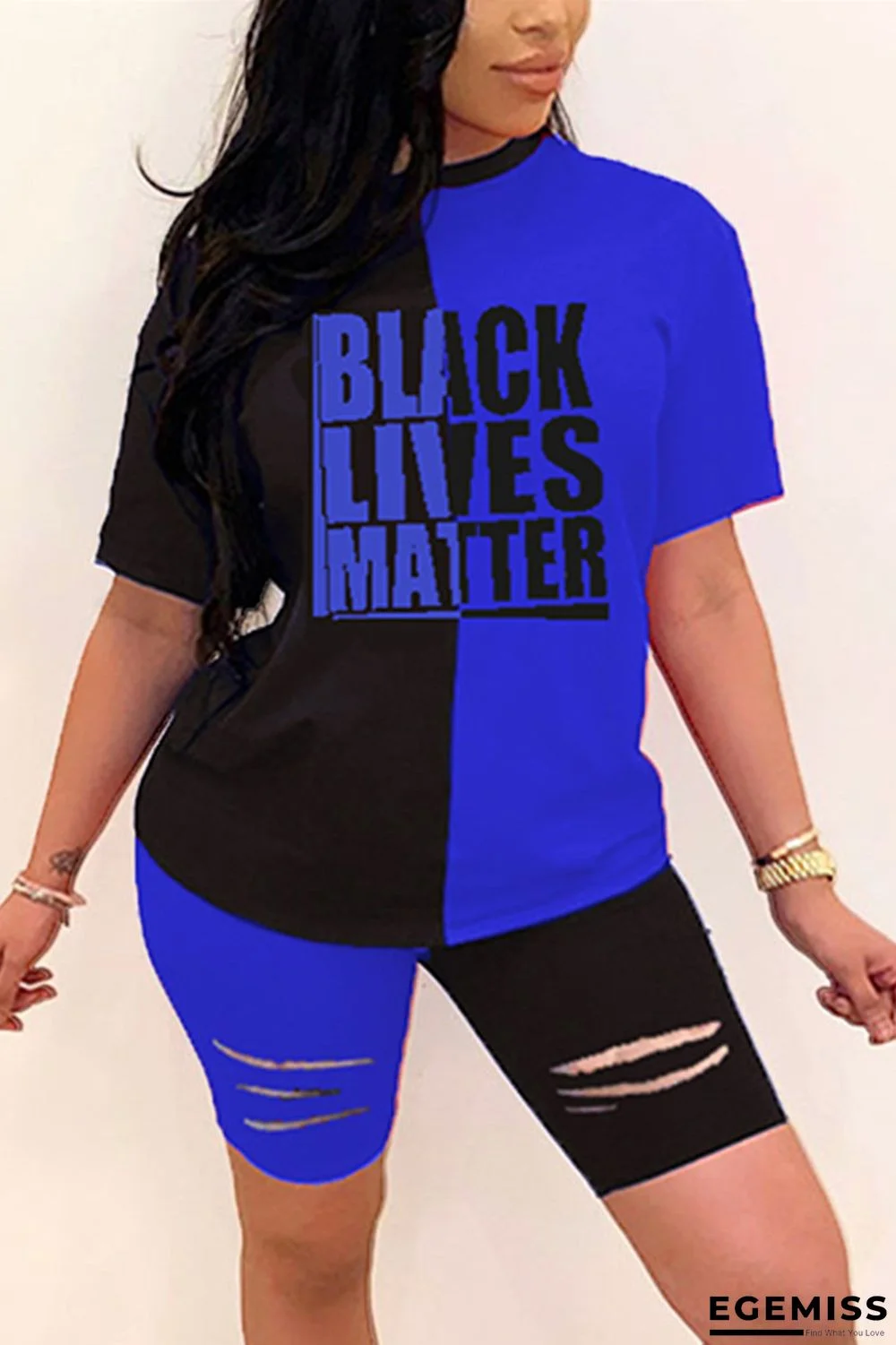 BlueBlack Fashion Casual Printed Short Sleeve Shorts Set | EGEMISS