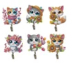 6pcs/set DIY Special-shaped Diamond Painting Wall-mounted Key Hook Kit (Flower Cat)