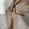 Women's Casual Loose Deep V Collar Top and Elastic Waist Pants Two-Piece Set