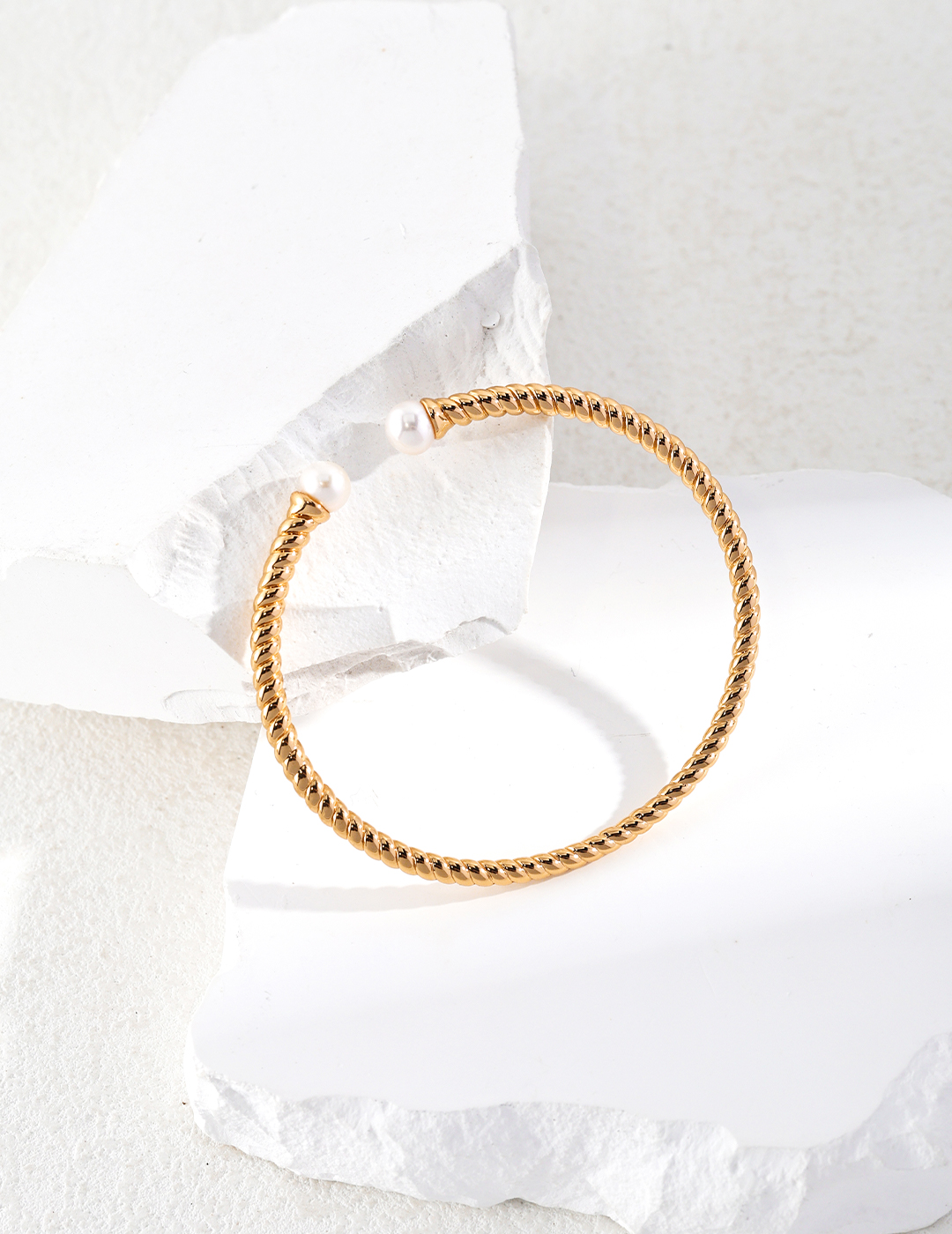 Vintage Gold Twisted Open Cuff Pearl Bracelet