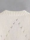 Stylish Buttoned V-Neck Crochetgo Hollow Simple Sweater