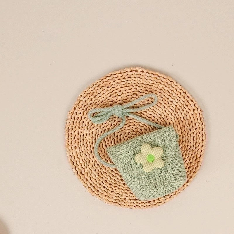 Women’s Small Straw Flower Cute Square Open Shoulder Bag
