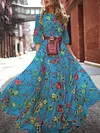 Floral-Print Puff Sleeves Bohemia Maxi Dress