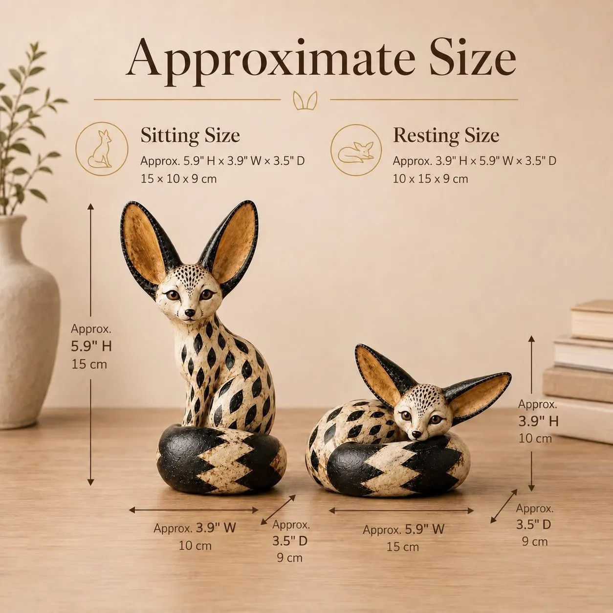 Vintage Fennec Fox sculpture size guide