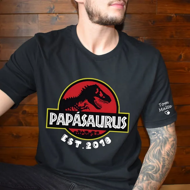 PAPASAURAS Customized EST T-shirt with child's name on the sleeve
