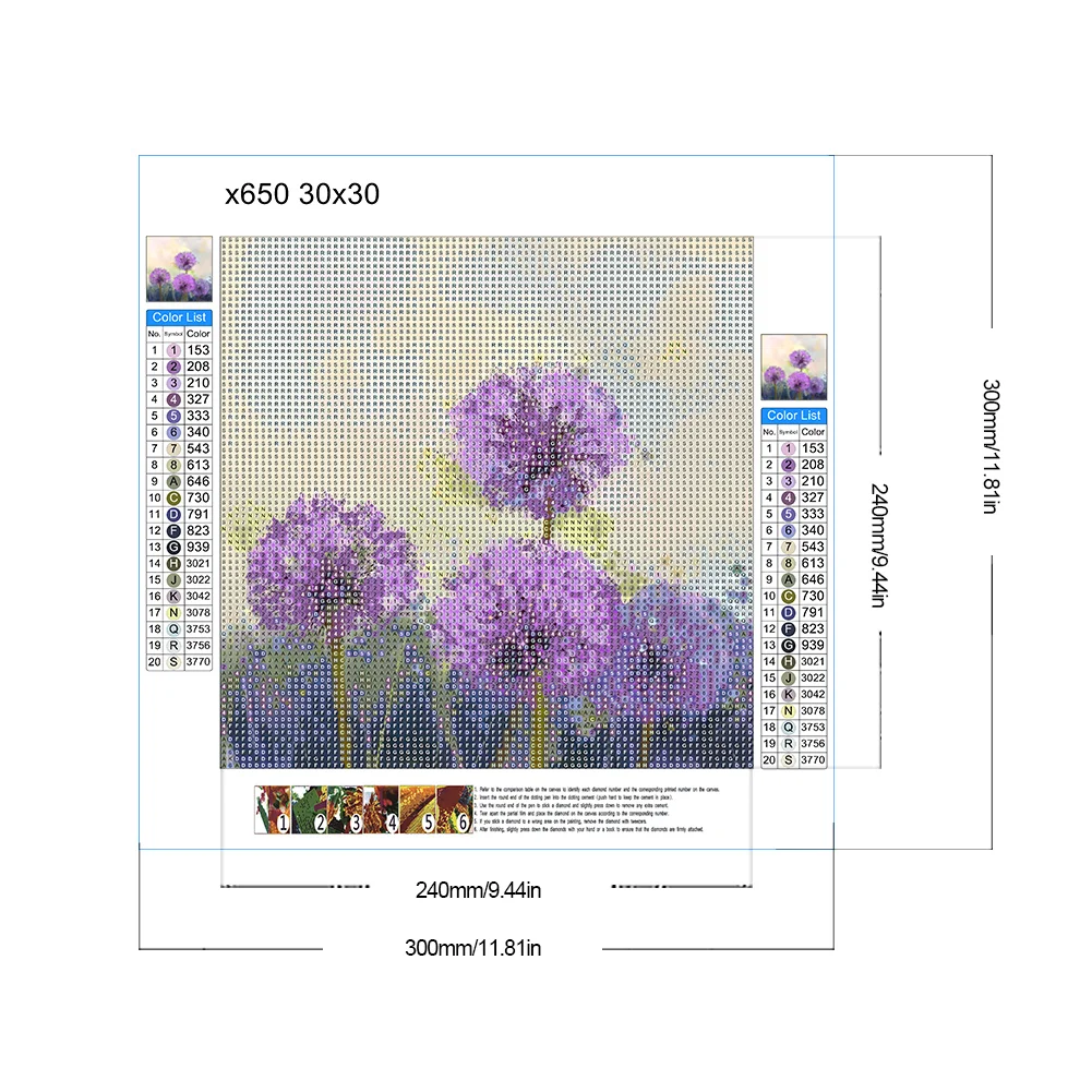 5D DIY Full Round Drill Diamond Painting Purple Dandelion Kit Home Decor 30x30cm