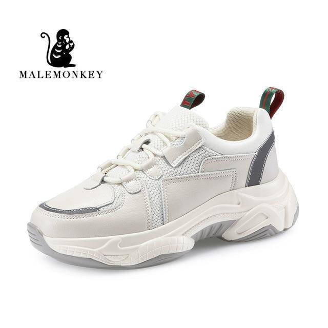 Fashion Sport Casual Sneakers Women Spring Autumn Leather Breathable Comfortable Sneaker Platform Shoes Women Black