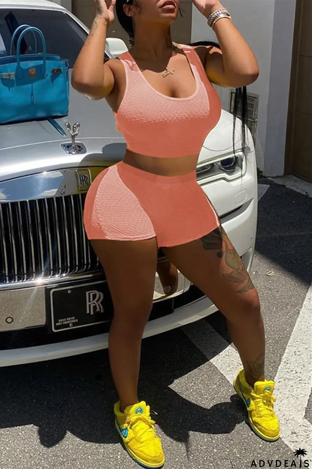 Yellow Fashion Casual Solid Basic U Neck Sleeveless Two Pieces