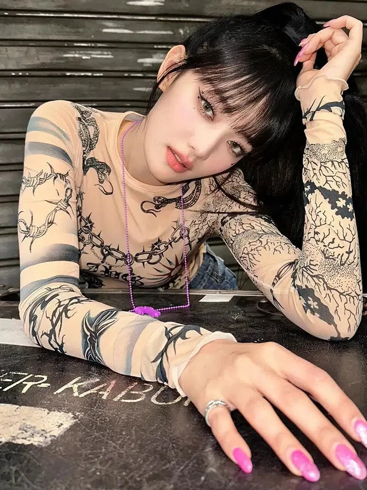 Brownm Mesh Tattoo Top