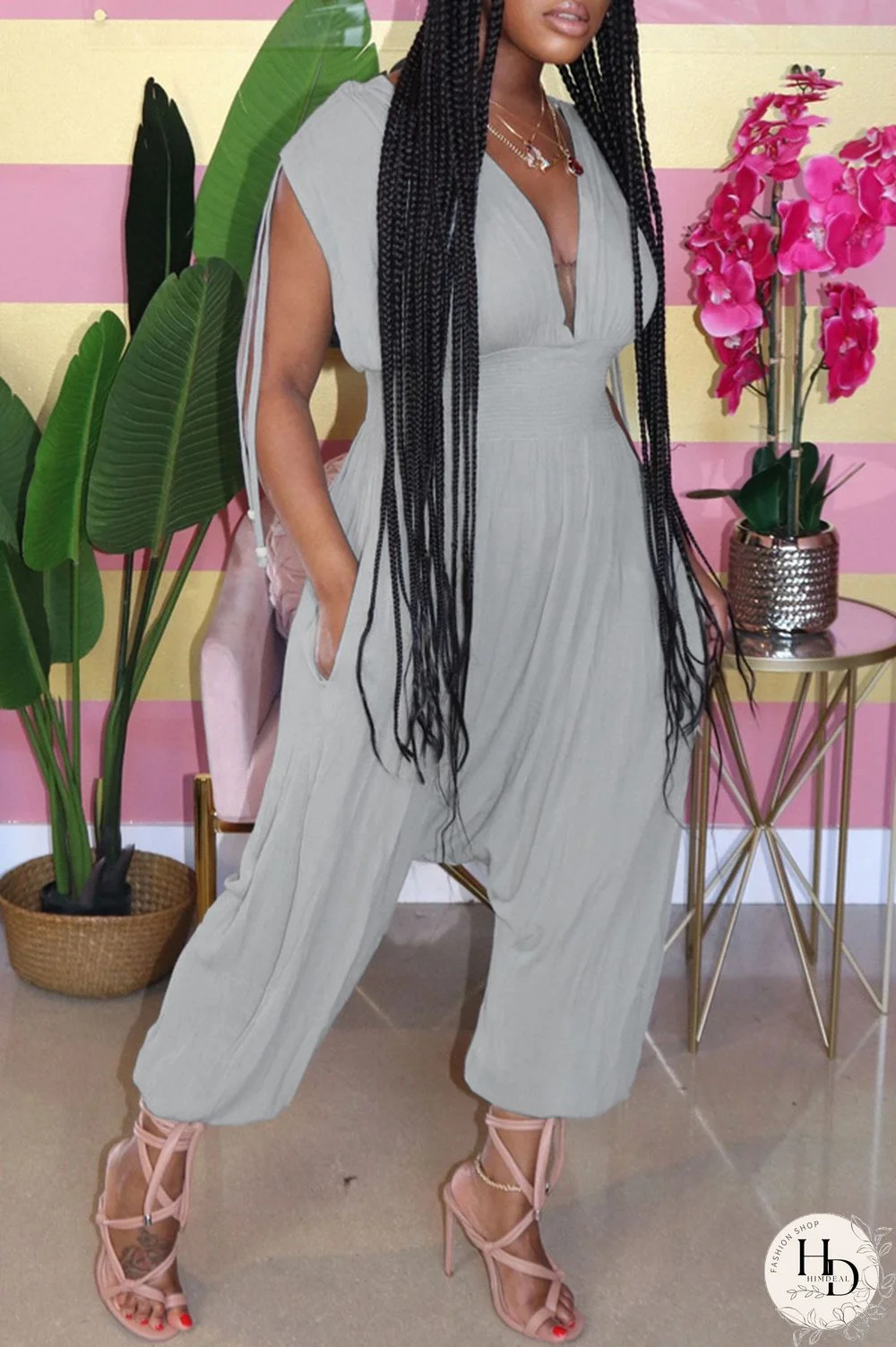 Black Sexy Patchwork Hollow Solid Chemical fiber blend Short Sleeve V Neck Jumpsuits