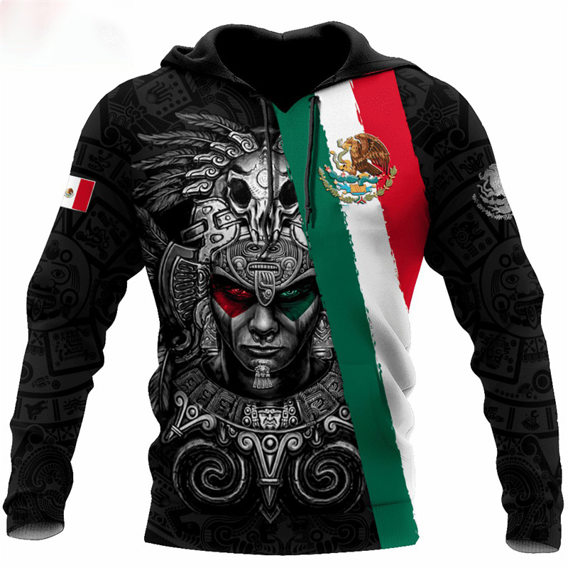 Erpret Fashion 3D Print Mexico Flag National Emblem Hoodie Men Tops Autumn Long Sleeve Mexican Aztec Sweatshirt Streetwear Clothing