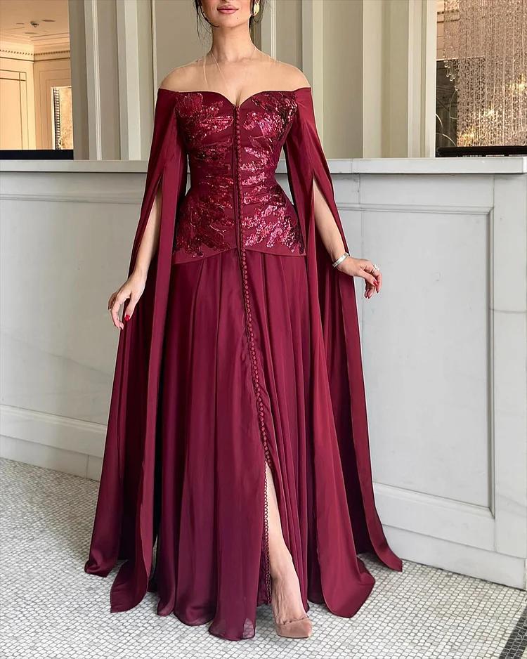 Women's Off-shoulder Slit Sequin Dress
