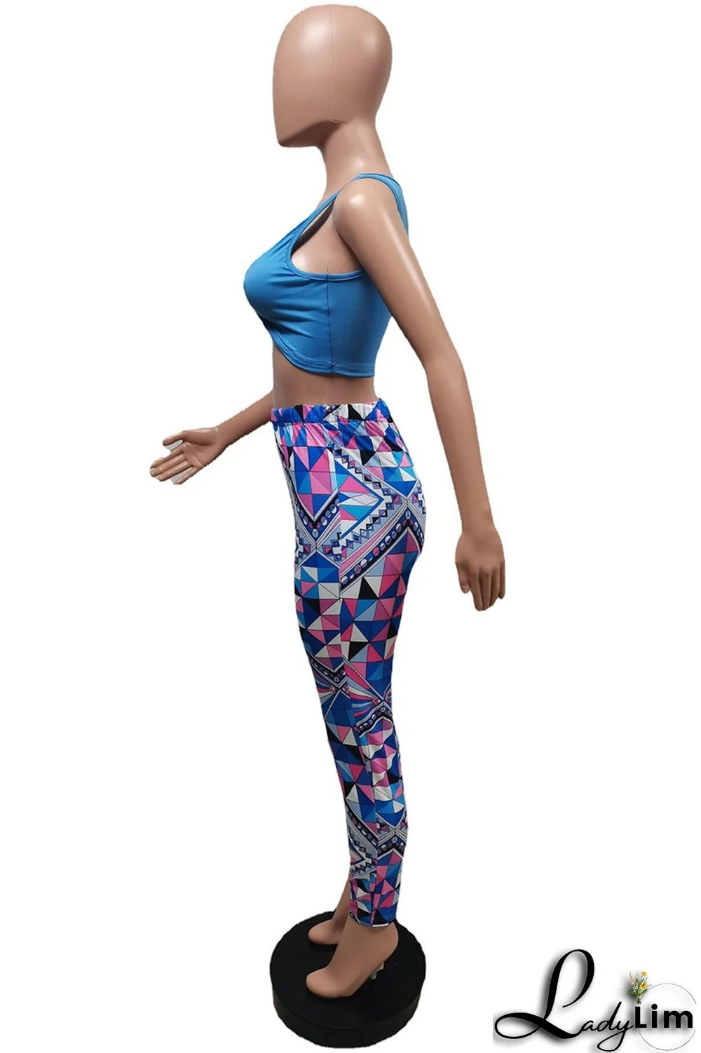Blue Fashion Sexy Print Vests Pants V Neck Sleeveless Two Pieces