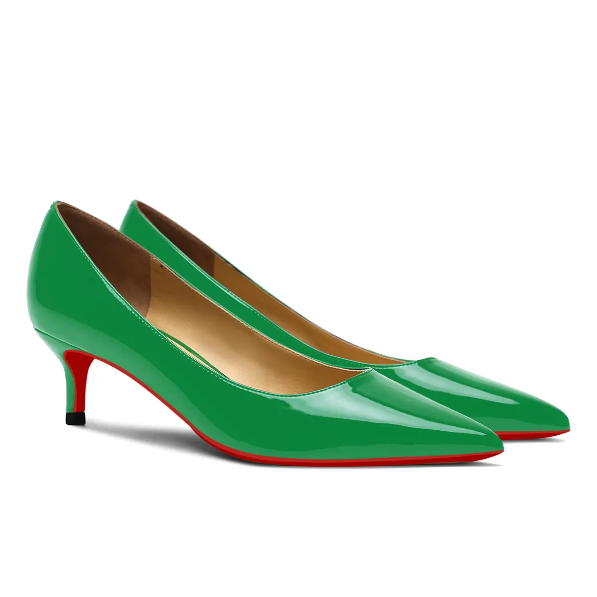 50mm Women's Low Heel Kittens Pointed Toe Casual Slip On Patent Red Bottoms Pumps-vocosishoes