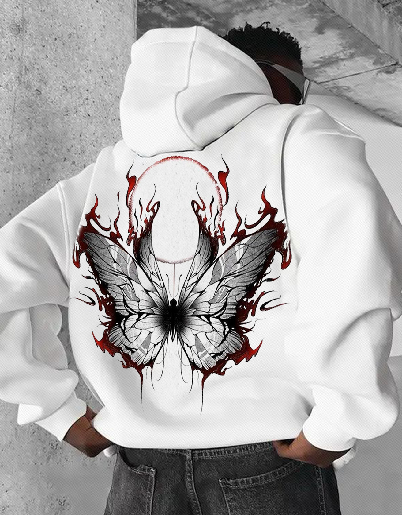 Flame Butterfly Print Oversize Hoodie / TECHWEAR CLUB / Techwear