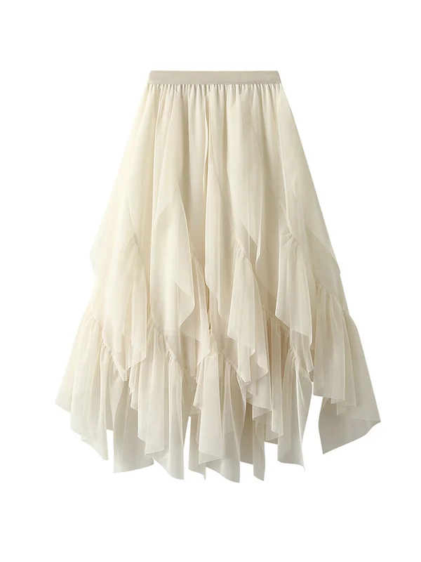 Split-Joint Solid Color Pleated Gauze Elasticity Loose A-Line Skirts