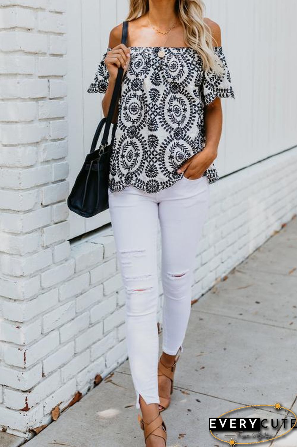 White Off Shoulder Floral Top