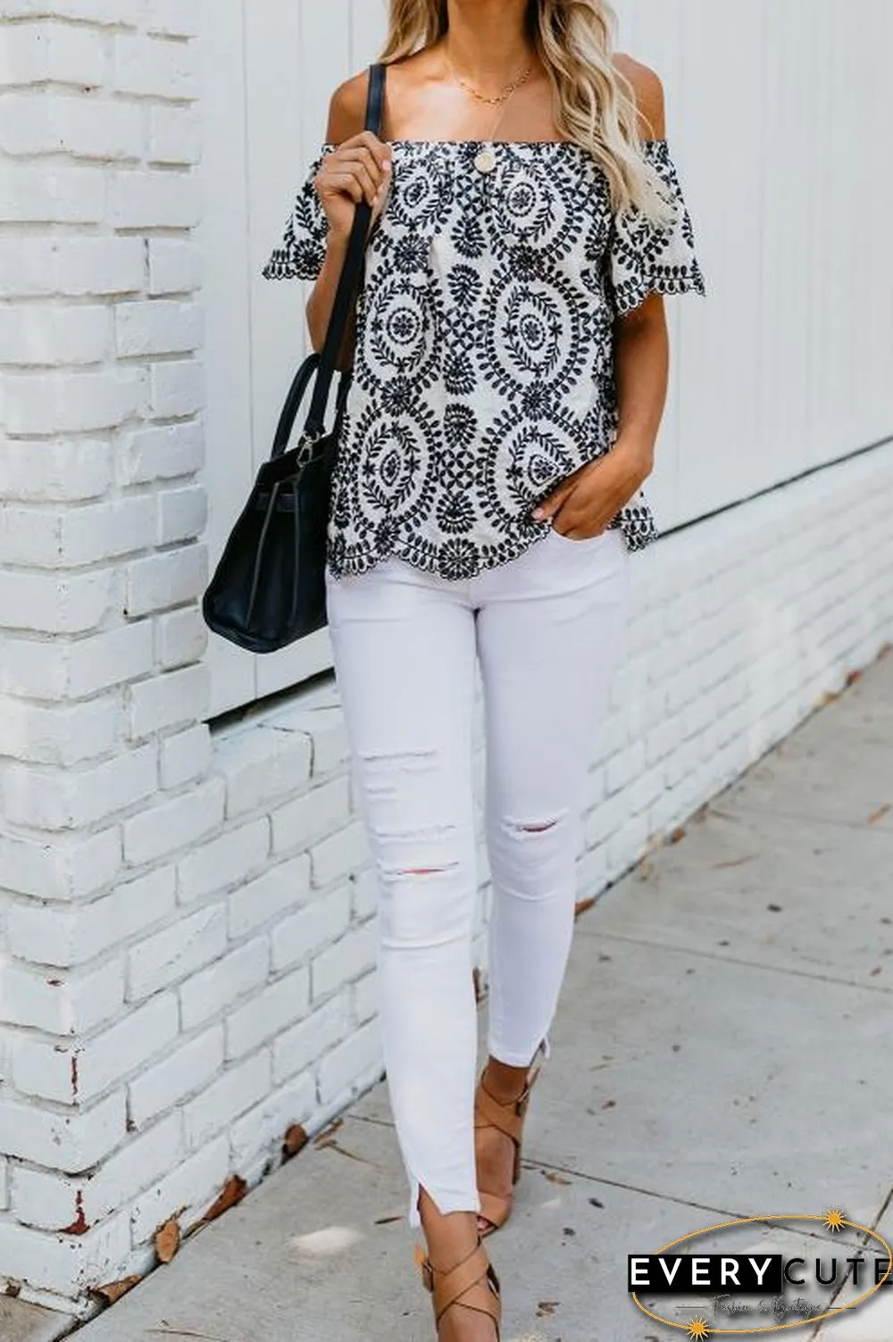 White Off Shoulder Floral Top
