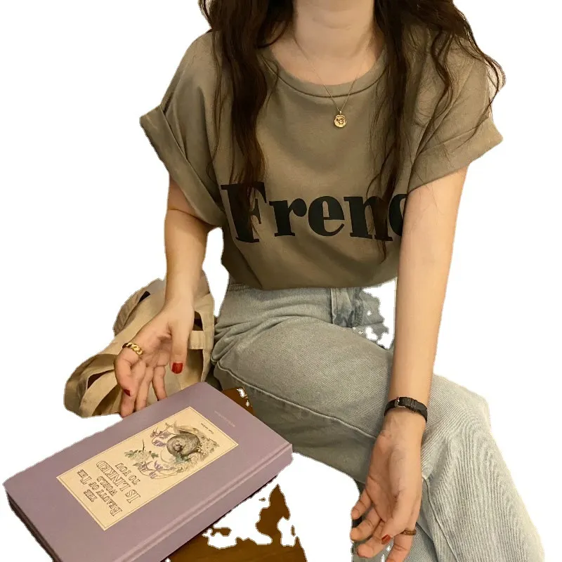 Brownm Brownm Short-Sleeved T-Shirt Female Summer 2024 New Net Red Design Sense Small Loose Chic Jacket Ins Tide