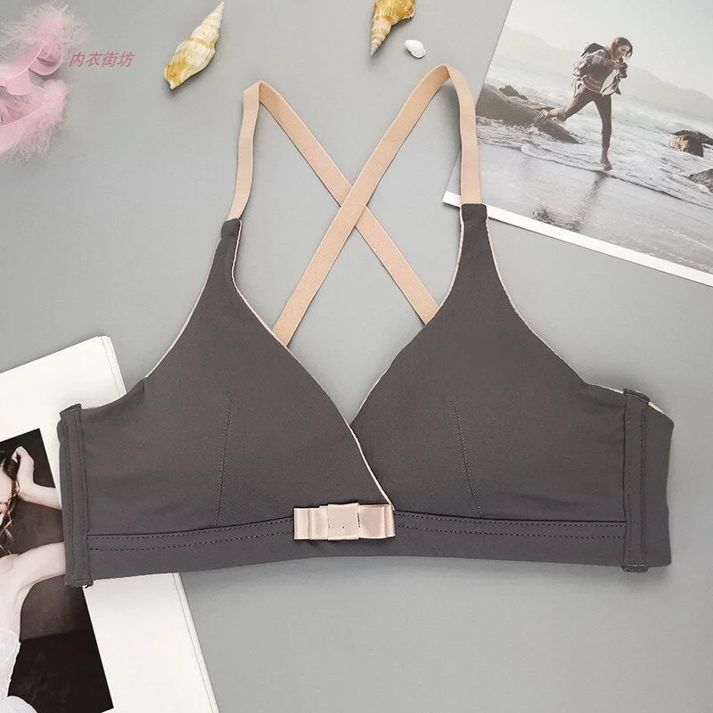 Wriufred Comfortable commuting bras hollow thin smooth triangle cup bra no steel ring no trace student underwear