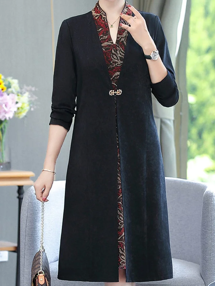 Elegant Long Sleeve Fake Two Piece Dress