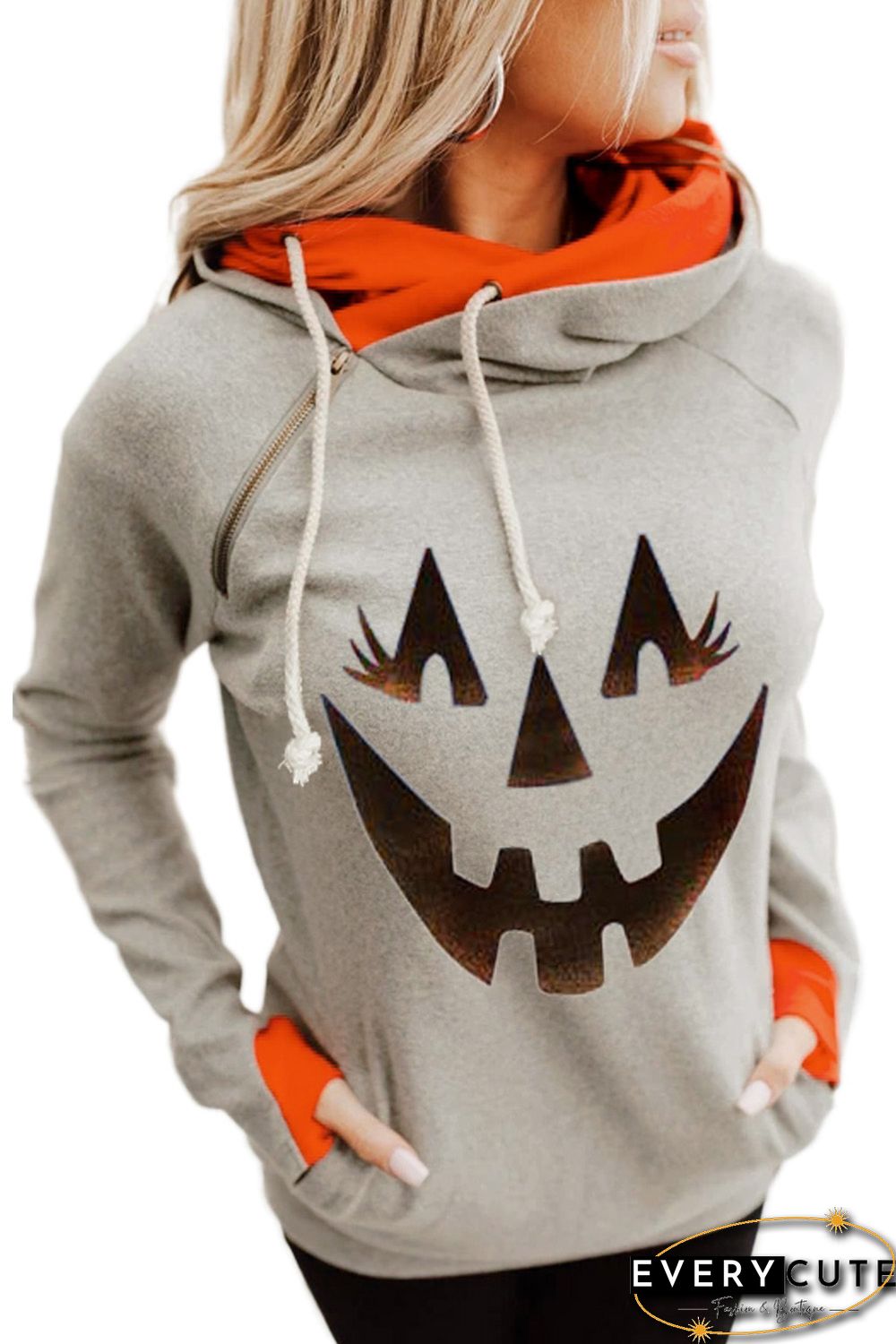 Halloween Pumpkin Gray HoodieHalloween Pumpkin Gray Hoodie